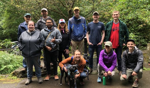 Rahul, second row, second from left, with fellow staff, ELC members, and friends at an Oregon Outdoors Day hike. 