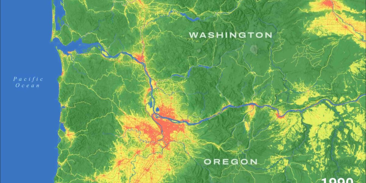 Human Modification Map: Urban Growth in Washington & Oregon (Timelapse)