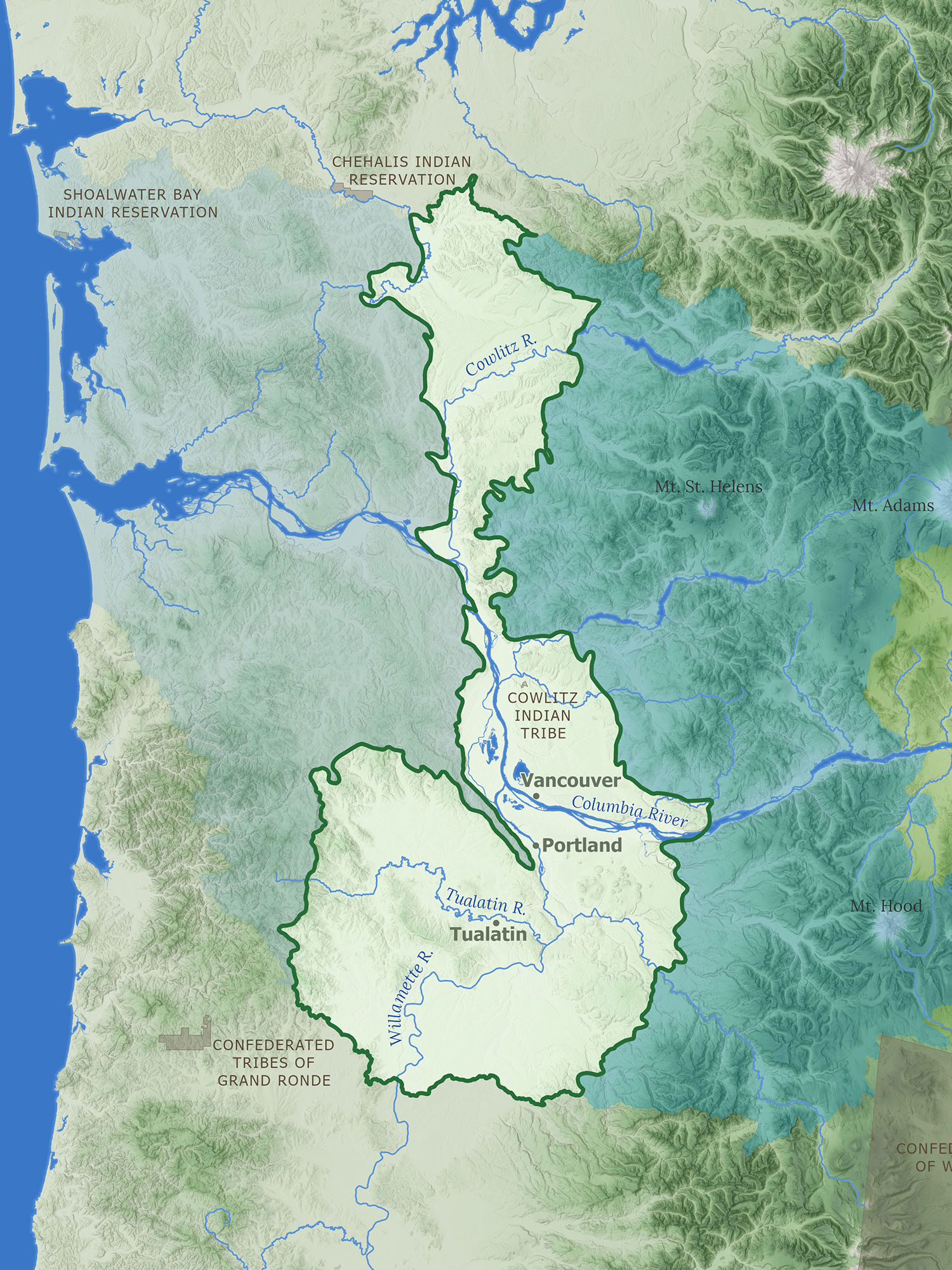 map outlining Willamette valley puget trough ecoregions