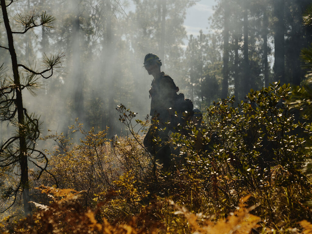 Crew walking through a controlled burn